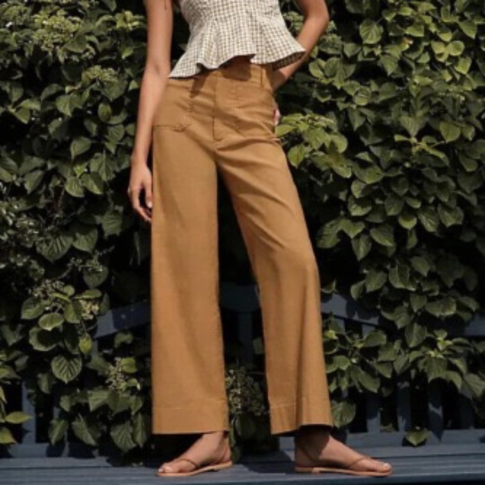 Anthropologie The Colette Wide Leg Crop Blend Pants Trousers Honey Size 27